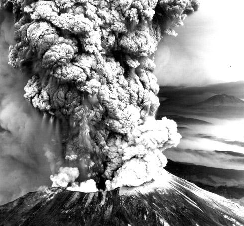 Ash and steam billow from the crater of Mount St. Helens on May 18, 1980. (USGS photo)
